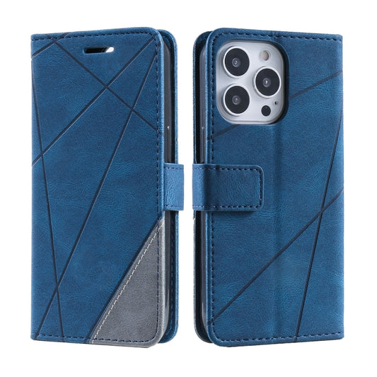 For iPhone 16 Pro Skin Feel Splicing Leather Phone Case(Blue) - iPhone 16 Pro Cases by buy2fix | Online Shopping UK | buy2fix