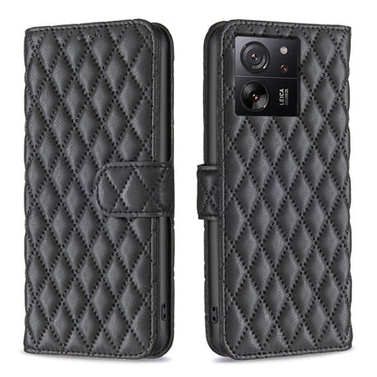For Xiaomi 13T / 13T Pro / Redmi K60 Ultra Diamond Lattice Wallet Leather Flip Phone Case(Black) - Redmi K60 Ultra Cases by buy2fix | Online Shopping UK | buy2fix