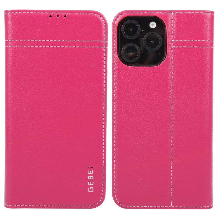 For iPhone 16 Pro Max GEBEI Top-grain Horizontal Flip Leather Phone Case(Rose Red) - iPhone 16 Pro Max Cases by GEBEI | Online Shopping UK | buy2fix