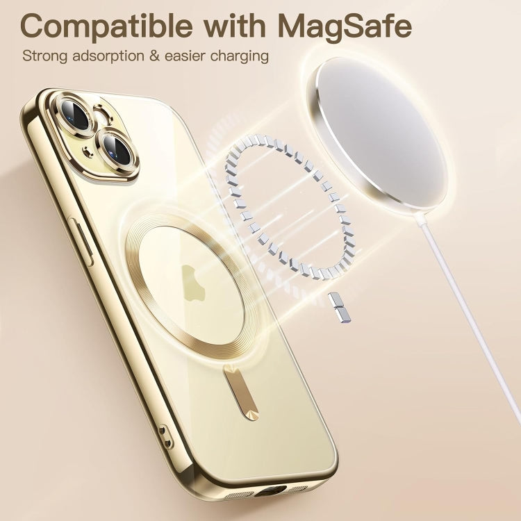 For iPhone 15 Magsafe Magnetic Transparent Electroplated TPU Phone Case(Gold) - iPhone 15 Cases by buy2fix | Online Shopping UK | buy2fix