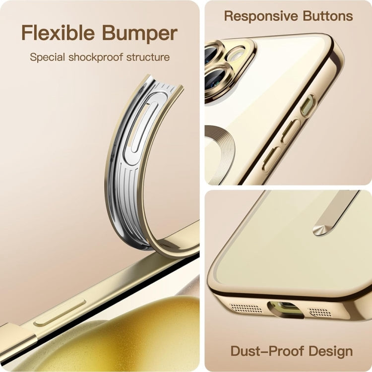 For iPhone 14 Magsafe Magnetic Transparent Electroplated TPU Phone Case(Gold) - iPhone 14 Cases by buy2fix | Online Shopping UK | buy2fix