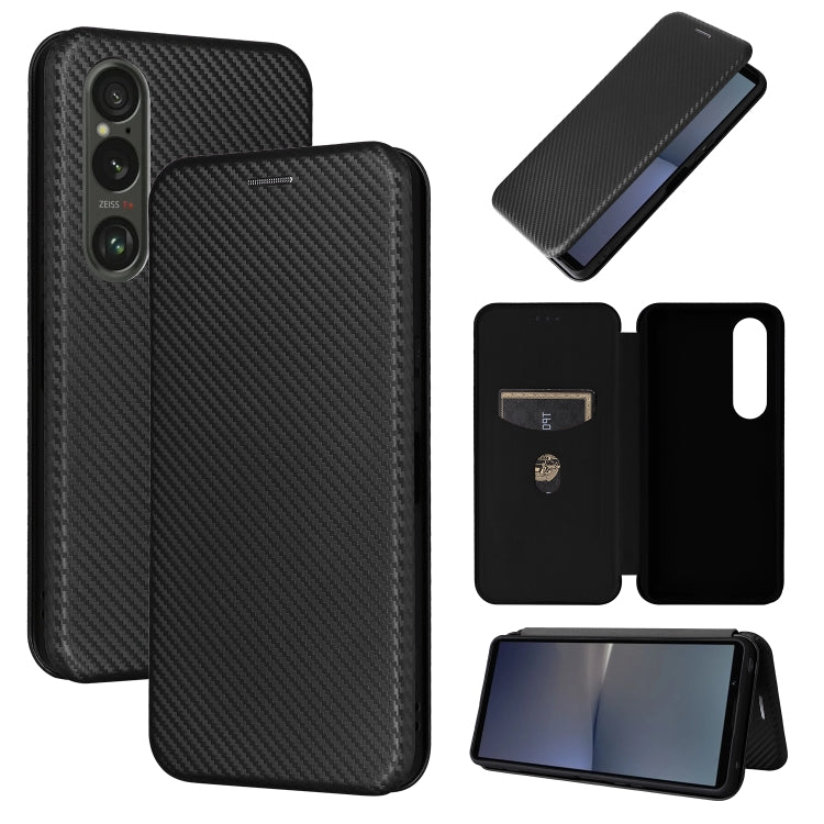For Sony Xperia 1 VI 2024 Carbon Fiber Texture Flip Leather Phone Case(Black) - Sony Cases by buy2fix | Online Shopping UK | buy2fix