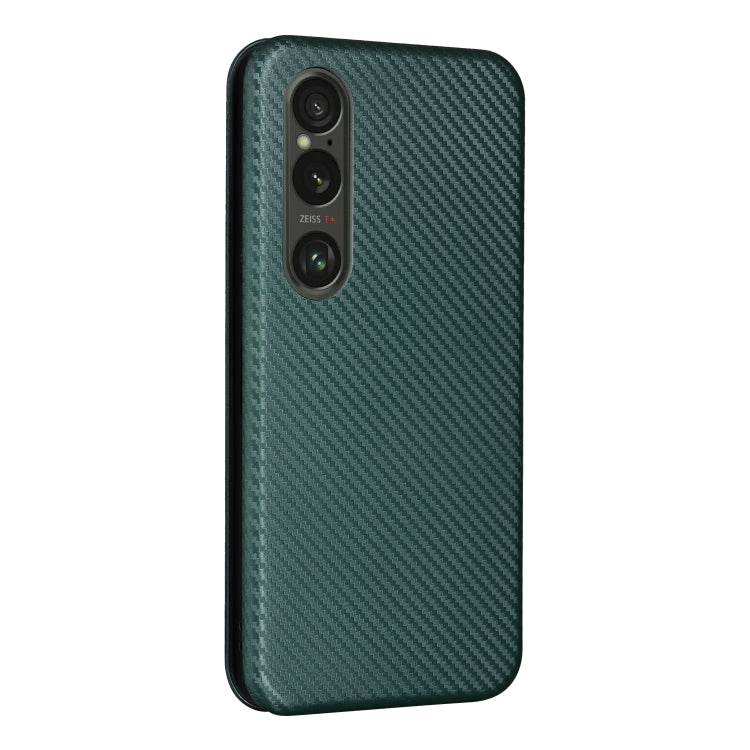 For Sony Xperia 1 VI 2024 Carbon Fiber Texture Flip Leather Phone Case(Green) - Sony Cases by buy2fix | Online Shopping UK | buy2fix