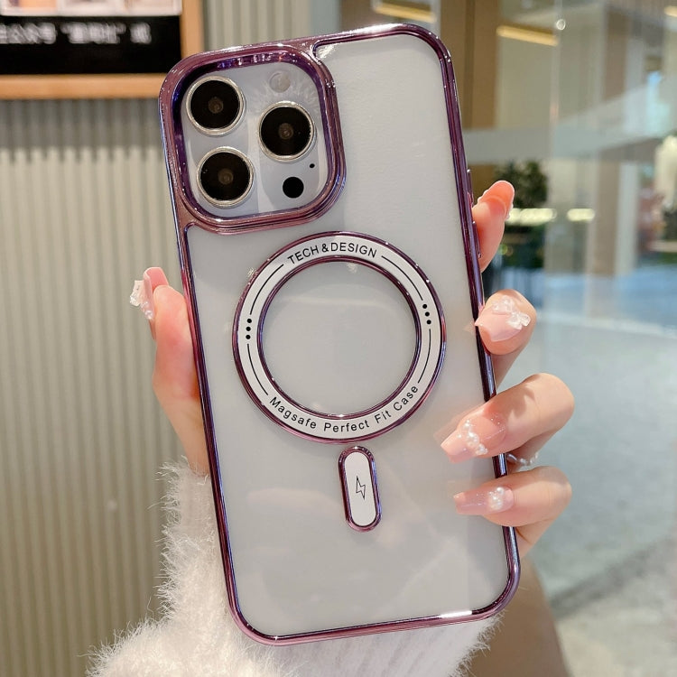 For iPhone 14 Pro MagSafe Magnetic Transparent TPU Electroplated Phone Case(Purple) - iPhone 14 Pro Cases by buy2fix | Online Shopping UK | buy2fix