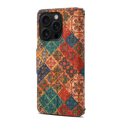 For iPhone 16 Pro Denior Flower Language Series Cork Fabric Oil Edge Leather Phone Case(Winter) - iPhone 16 Pro Cases by Denior | Online Shopping UK | buy2fix