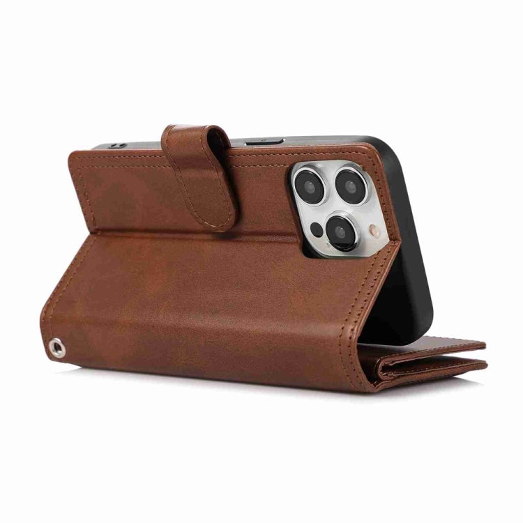 For iPhone 16 Pro Max Wristband Card Slot Leather Phone Case(Coffee) - iPhone 16 Pro Max Cases by buy2fix | Online Shopping UK | buy2fix