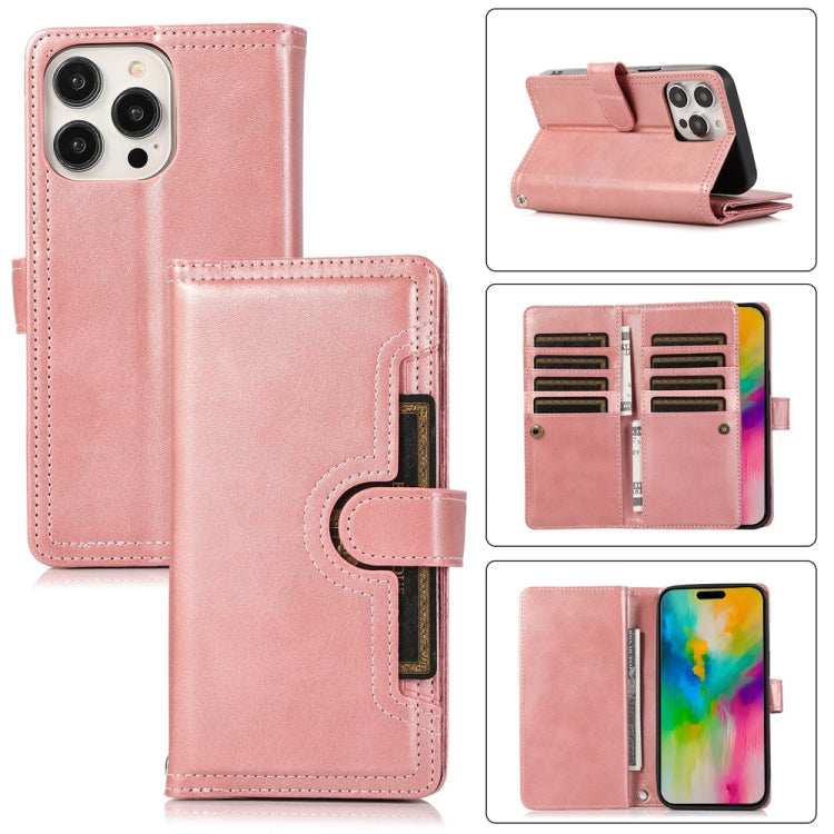 For iPhone 16 Pro Wristband Card Slot Leather Phone Case(Rose Gold) - iPhone 16 Pro Cases by buy2fix | Online Shopping UK | buy2fix