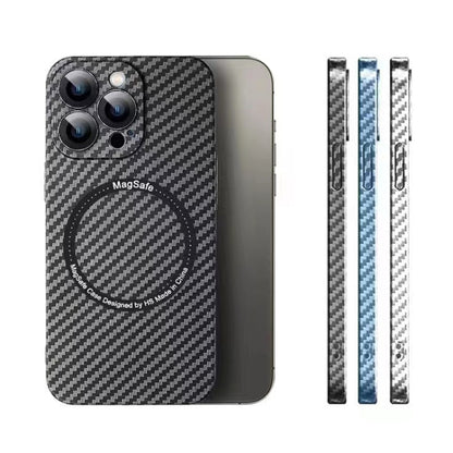 For iPhone 12 Pro MagSafe Magnetic PC Carbon Fiber Phone Case with Lens Film(Silver White) - iPhone 12 / 12 Pro Cases by buy2fix | Online Shopping UK | buy2fix