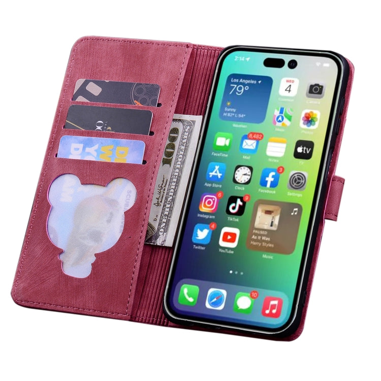 For iPhone 16 Pro Cartoon Sakura Cat Embossed Leather Phone Case(Wine Red) - iPhone 16 Pro Cases by buy2fix | Online Shopping UK | buy2fix