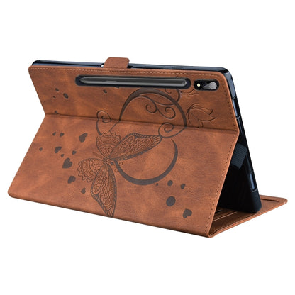 For Samsung Galaxy Tab S9 FE+ Love Butterfly Embossed Leather Tablet Case(Brown) - Galaxy Tab S9 FE+ by buy2fix | Online Shopping UK | buy2fix