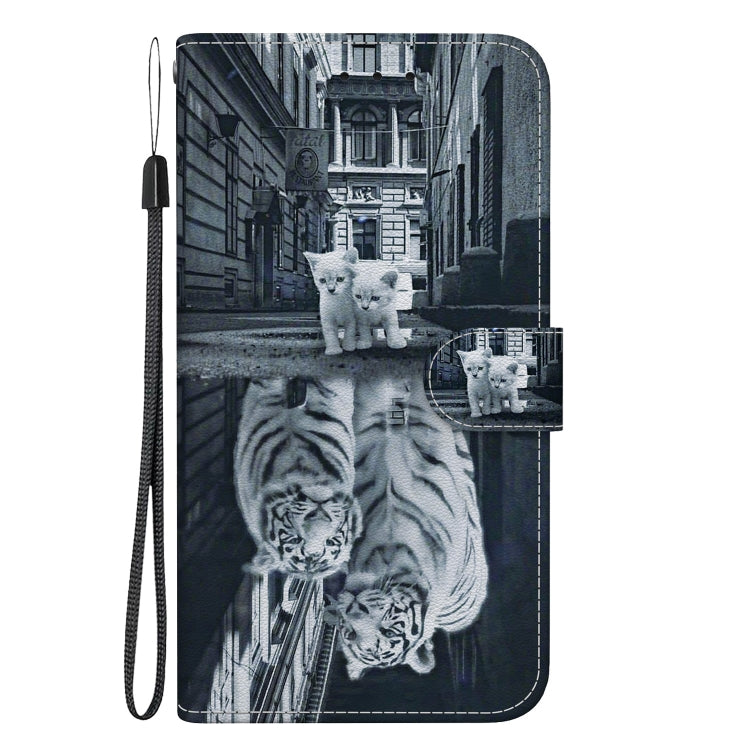 For OnePlus 11 Crystal Texture Colored Drawing Leather Phone Case(Cat Tiger Reflection) - OnePlus Cases by buy2fix | Online Shopping UK | buy2fix