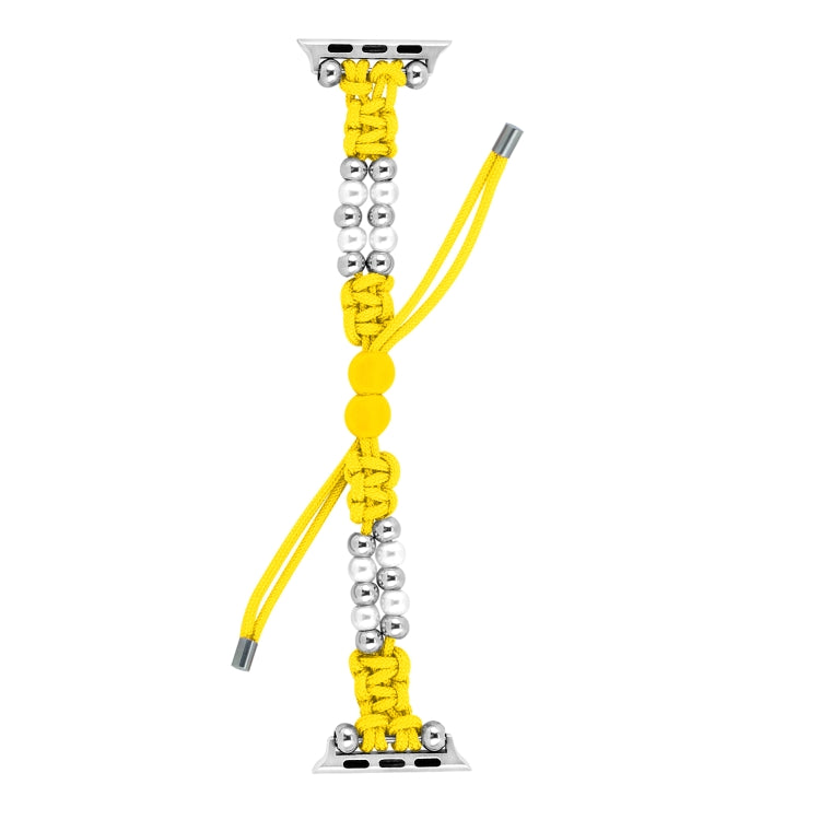 For Apple Watch Ultra 49mm Paracord Row Beads Drawstring Braided Watch Band(Yellow) - Watch Bands by buy2fix | Online Shopping UK | buy2fix