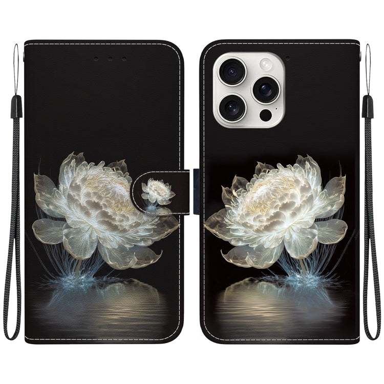 For iPhone 16 Pro Crystal Texture Colored Drawing Leather Phone Case(Crystal Peony) - iPhone 16 Pro Cases by buy2fix | Online Shopping UK | buy2fix