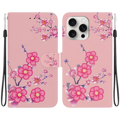 For iPhone 16 Pro Crystal Texture Colored Drawing Leather Phone Case(Cherry Blossoms) - iPhone 16 Pro Cases by buy2fix | Online Shopping UK | buy2fix