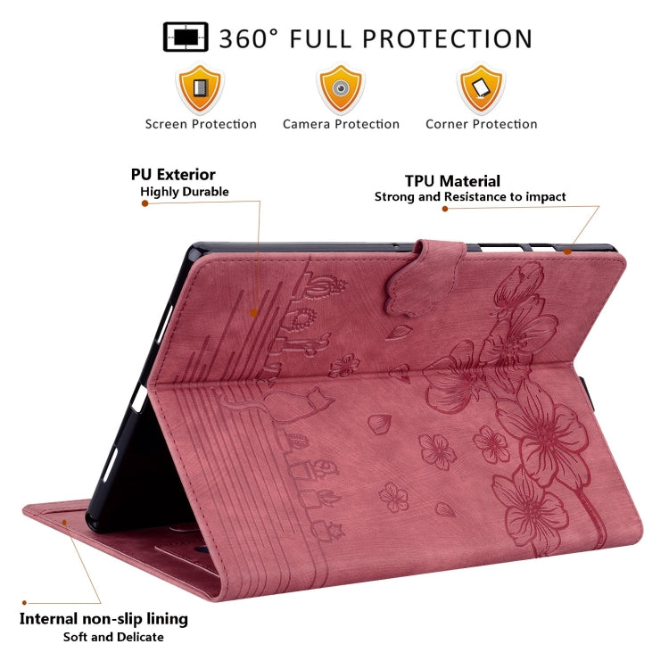 For Samsung Galaxy Tab S9 Ultra /S8 Ultra Cartoon Sakura Cat Embossed Leather Tablet Case(Red) - Galaxy Tab S9 Ultra Cases by buy2fix | Online Shopping UK | buy2fix