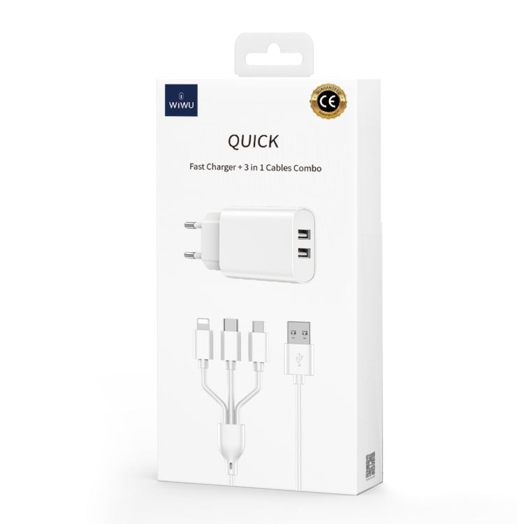 WIWU Wi-U003 Quick Series Dual USB Charger with 3 in 1 USB Charging Data Cable Set, EU Plug(Black) - USB Charger by WIWU | Online Shopping UK | buy2fix