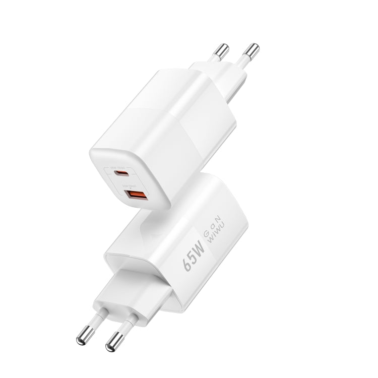 WIWU Wi-U012 65W USB + USB-C / Type-C Dual Ports GaN Travel Fast Charger, EU Plug(White) - USB Charger by WIWU | Online Shopping UK | buy2fix