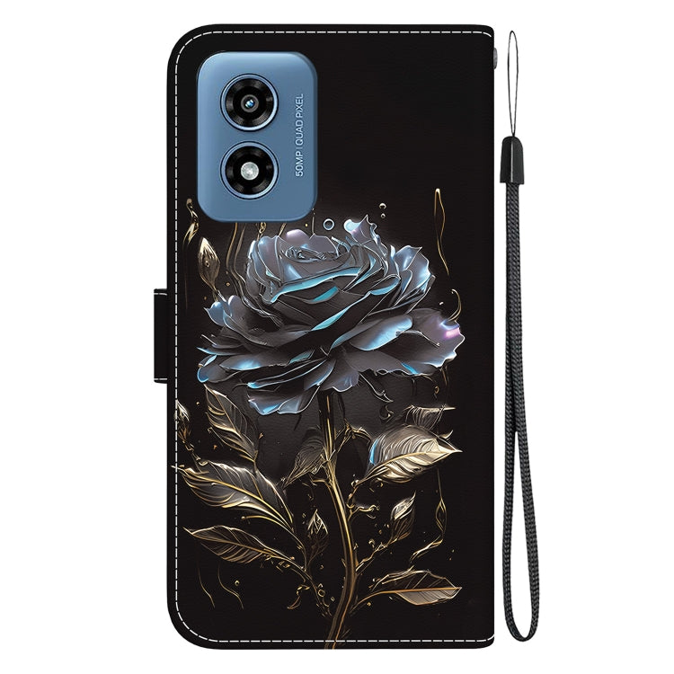 For Motorola Moto G Play 4G 2024 Crystal Texture Colored Drawing Leather Phone Case(Black Rose) - Motorola Cases by buy2fix | Online Shopping UK | buy2fix