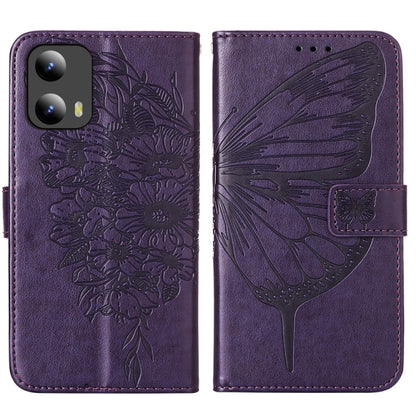 For Motorola Moto G Play 5G 2024 Embossed Butterfly Leather Phone Case(Dark Purple) - Motorola Cases by buy2fix | Online Shopping UK | buy2fix