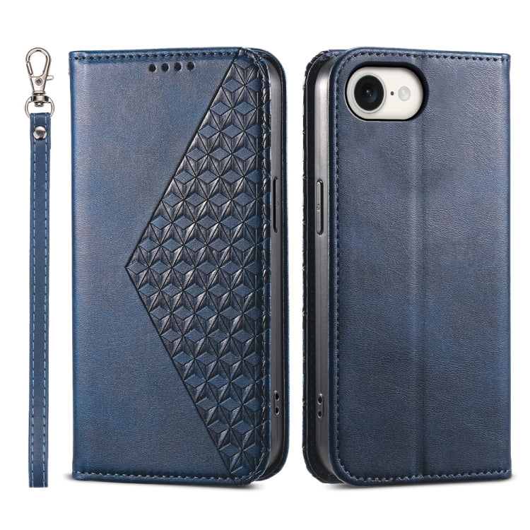 For iPhone SE 2024 Cubic Grid Calf Texture Magnetic Leather Phone Case(Blue) - More iPhone Cases by buy2fix | Online Shopping UK | buy2fix