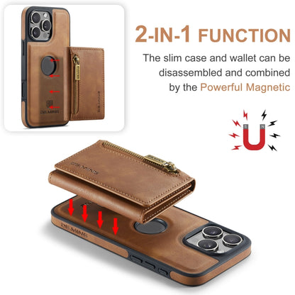 For iPhone 16 Pro DG.MING M5 Series Zip RFID Multi Card Detachable Leather Phone Case(Brown) - iPhone 16 Pro Cases by DG.MING | Online Shopping UK | buy2fix