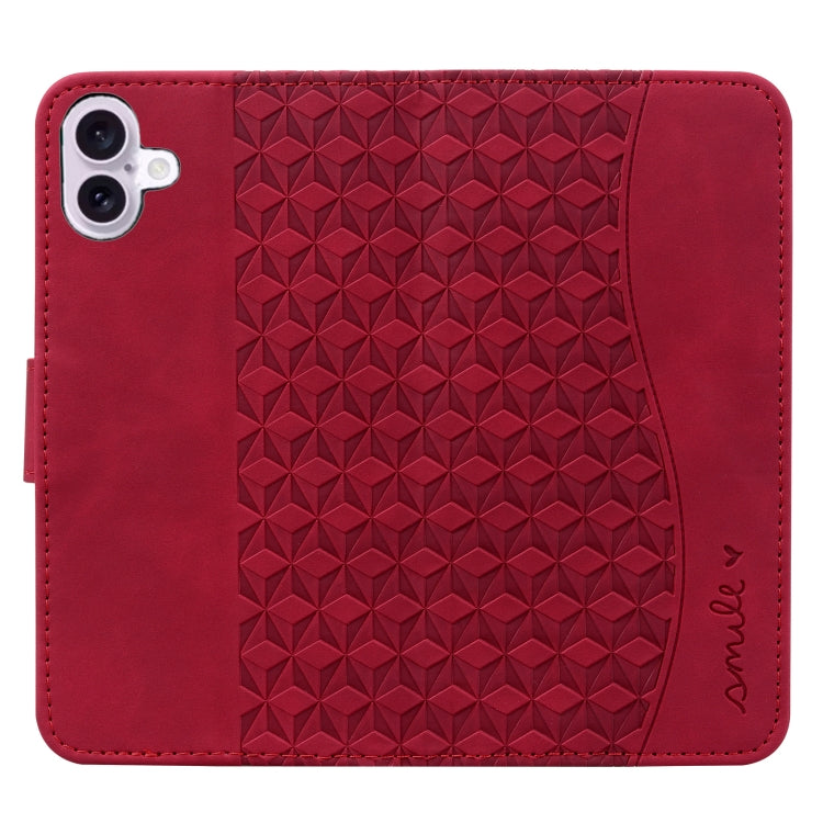 For iPhone 16 Business Diamond Buckle Leather Phone Case with Lanyard(Wine Red) - iPhone 16 Cases by buy2fix | Online Shopping UK | buy2fix