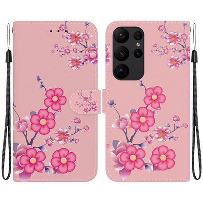 For Samsung Galaxy S23 Ultra 5G Crystal Texture Colored Drawing Leather Phone Case(Cherry Blossoms) - Galaxy S23 Ultra 5G Cases by buy2fix | Online Shopping UK | buy2fix