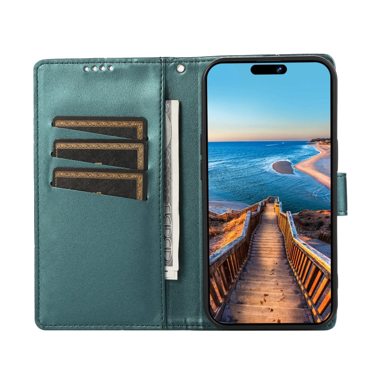 For OnePlus 11 PU Genuine Leather Texture Embossed Line Phone Case(Green) - OnePlus Cases by buy2fix | Online Shopping UK | buy2fix