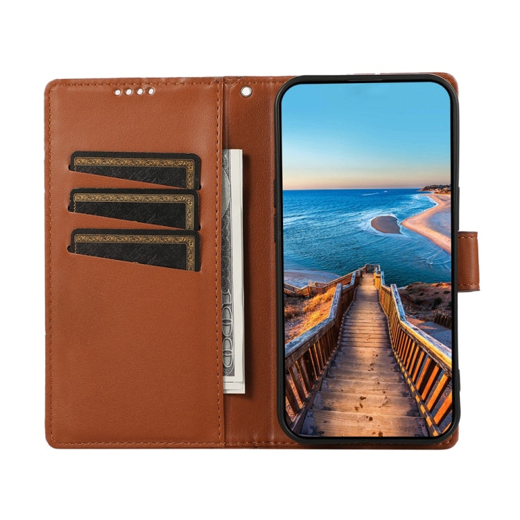 For iPhone 16 Pro PU Genuine Leather Texture Embossed Line Phone Case(Brown) - iPhone 16 Pro Cases by buy2fix | Online Shopping UK | buy2fix