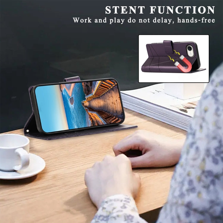 For iPhone SE 2024 PU Genuine Leather Texture Embossed Line Phone Case(Purple) - More iPhone Cases by buy2fix | Online Shopping UK | buy2fix