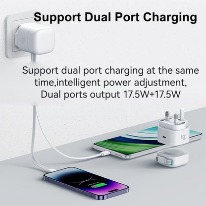 USAMS US-CC204 SMF Series PD35W Dual Type-C Port GaN Fast Charger, UK Plug(White) - USB Charger by USAMS | Online Shopping UK | buy2fix