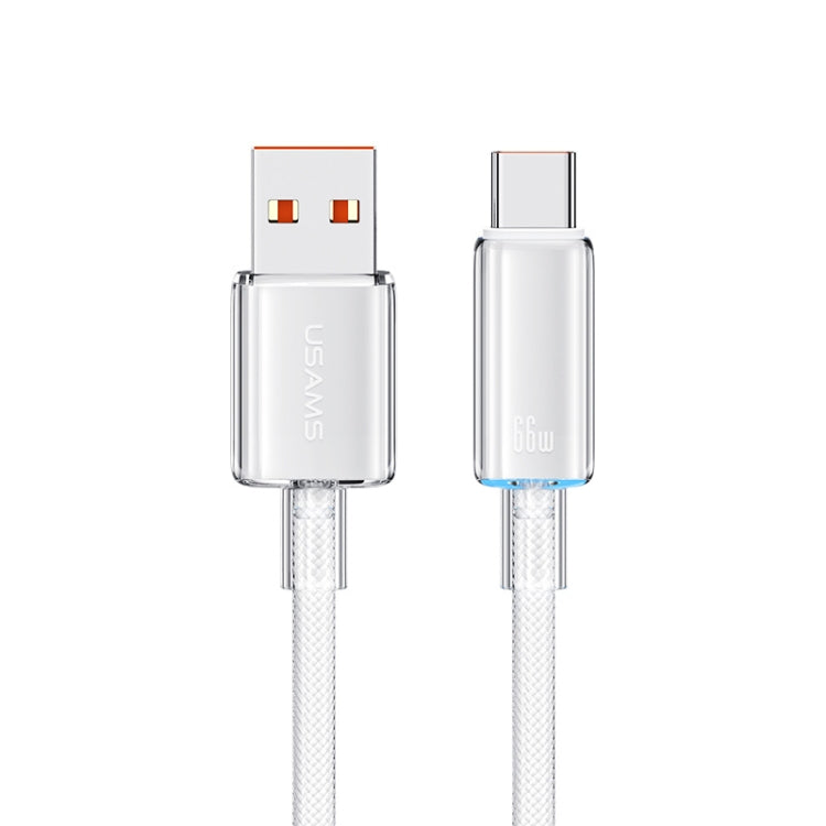USAMS USB To Type-C 6A Aluminum Alloy Clear LED Fast Charge Data Cable, Length: 1.2m(White) - Multifunction Cable by USAMS | Online Shopping UK | buy2fix