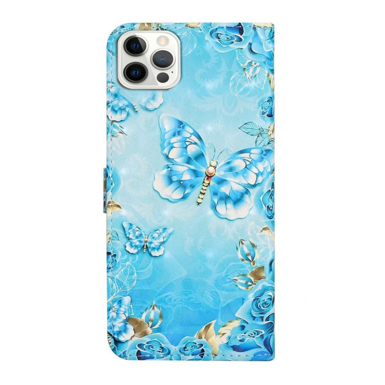 For iPhone 16 Pro Max Oil Embossed 3D Drawing Leather Phone Case(Blue Butterflies) - iPhone 16 Pro Max Cases by buy2fix | Online Shopping UK | buy2fix