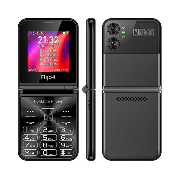 UNIWA F265 Flip Style Phone, 2.55 inch Mediatek MT6261D, FM, 4 SIM Cards, 21 Keys(Black) - UNIWA by UNIWA | Online Shopping UK | buy2fix