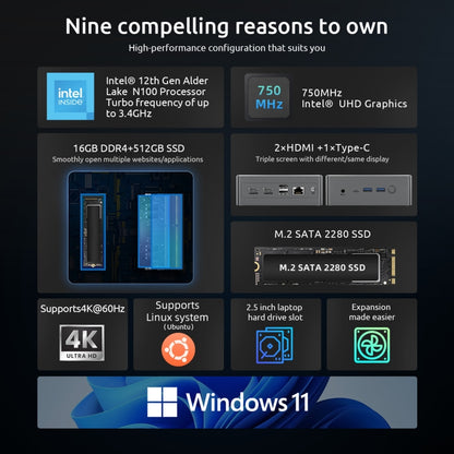 BMAX B4 Plus Windows 11 Mini PC, 16GB+512GB, Intel Alder Lake N100, Support Dual HDMI / RJ45(EU Plug) - Windows Mini PCs by BMAX | Online Shopping UK | buy2fix