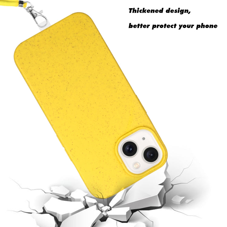 For iPhone 15 Wheat MagSafe Magnetic Straw Material + TPU Phone Case with Lanyard(Yellow) - iPhone 15 Cases by buy2fix | Online Shopping UK | buy2fix