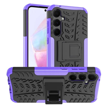 For Samsung Galaxy A35 5G Tire Texture TPU + PC Phone Case with Holder(Purple) - Galaxy Phone Cases by buy2fix | Online Shopping UK | buy2fix