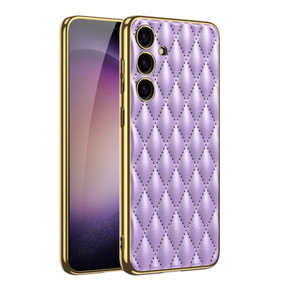 For Samsung Galaxy S24 5G GKK Rhombus Pattern Electroplating Plain PU Phone Case(Purple) - Galaxy S24 5G Cases by GKK | Online Shopping UK | buy2fix