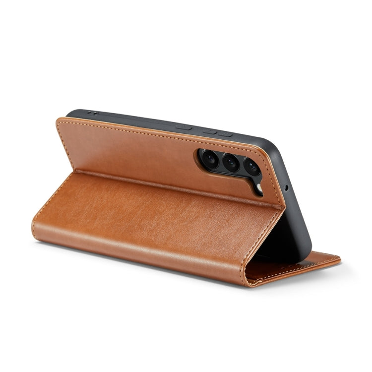 For Samsung Galaxy S24 5G Fierre Shann PU Genuine Leather Texture Phone Case(Brown) - Galaxy S24 5G Cases by FIERRE SHANN | Online Shopping UK | buy2fix