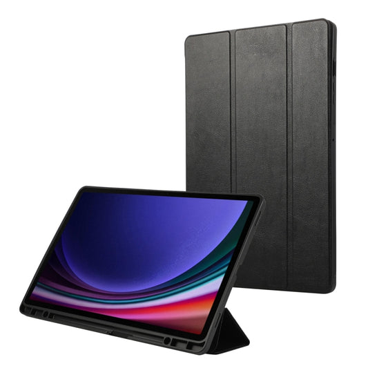 For Samsung Galaxy Tab S9+ 3-Fold Pure Color TPU Leather Tablet Case with Pen Slot(Black) - Galaxy Tab S9+ Cases by buy2fix | Online Shopping UK | buy2fix