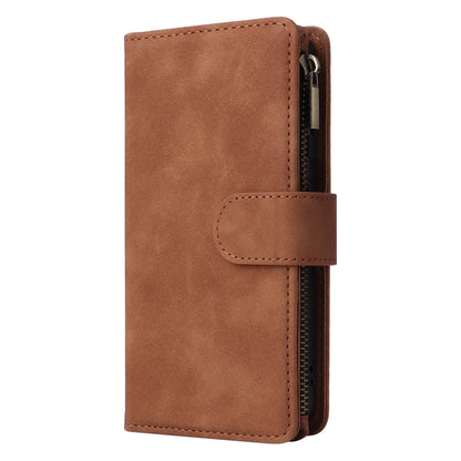 For Samsung Galaxy S23 5G Multifunctional Frosted Zipper Wallet Leather Phone Case(Brown) - Galaxy S23 5G Cases by buy2fix | Online Shopping UK | buy2fix