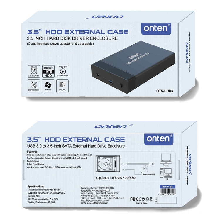 Onten UHD3 3.5 inch USB3.0 HDD External Hard Drive Enclosure(AU Plug) - HDD Enclosure by Onten | Online Shopping UK | buy2fix