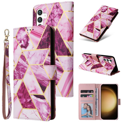 For Samsung Galaxy S24+ 5G Marble Bronzing Stitching Leather Phone Case(Purple) - Galaxy S24+ 5G Cases by buy2fix | Online Shopping UK | buy2fix