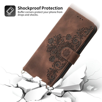 For Google Pixel 9 Pro Skin-feel Flowers Embossed Wallet Leather Phone Case(Brown) - Google Cases by buy2fix | Online Shopping UK | buy2fix