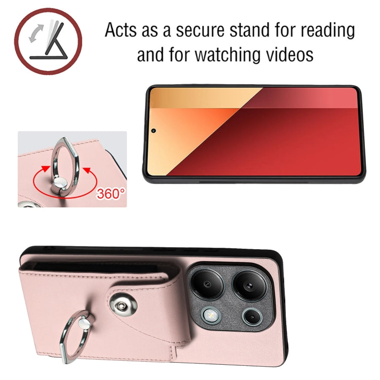 For Xiaomi Redmi Note 13 Pro 4G Global Organ Card Bag Ring Holder PU Phone Case(Pink) - Note 13 Pro Cases by buy2fix | Online Shopping UK | buy2fix