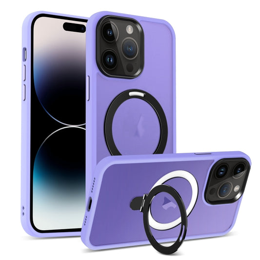 For iPhone 14 Pro MagSafe Holder Skin-feel PC Hybrid TPU Phone Case(Purple) - iPhone 14 Pro Cases by buy2fix | Online Shopping UK | buy2fix
