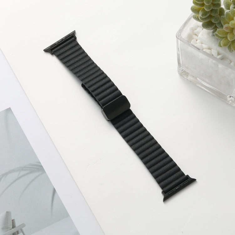 For Apple Watch Series 2 38mm Water Ripple Magnetic Folding Buckle Watch Band, Style: Bold Version(Black) - Watch Bands by buy2fix | Online Shopping UK | buy2fix