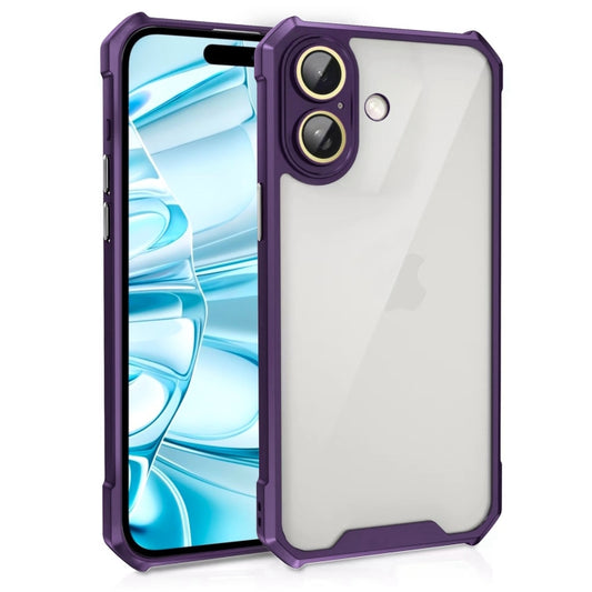 For iPhone 16 Shockproof Acrylic Phone Case with Lens Glass Film(Purple) - iPhone 16 Cases by buy2fix | Online Shopping UK | buy2fix