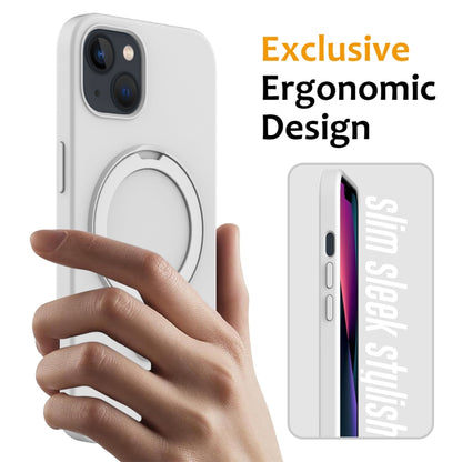 For iPhone 14 MagSafe Magnetic Liquid Silicone Phone Case with Ring Holder(Antique White) - iPhone 14 Cases by buy2fix | Online Shopping UK | buy2fix