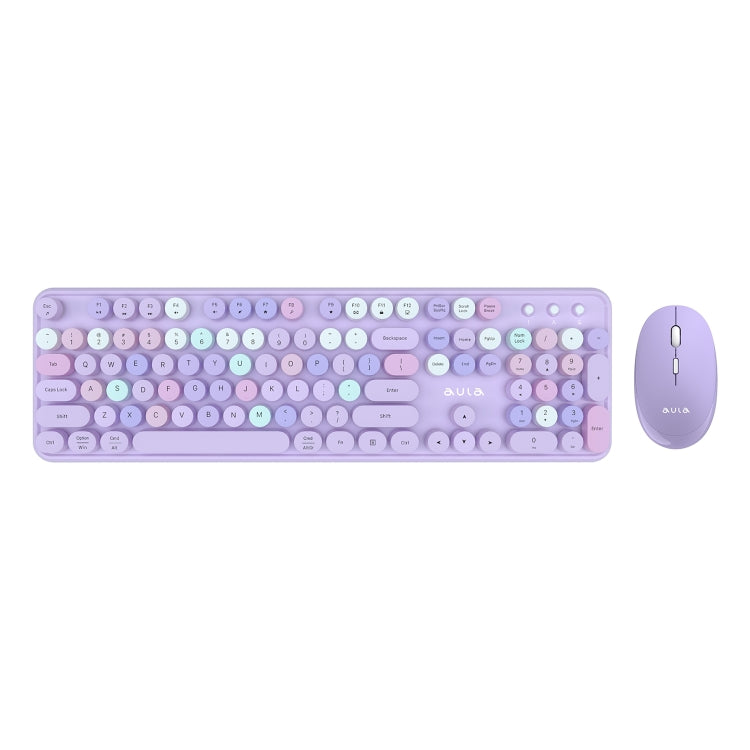 AULA AC306 104 Keys Retro Wireless Keyboard + Mouse Combo Set(Purple Colorful) - Wireless Keyboard by AULA | Online Shopping UK | buy2fix